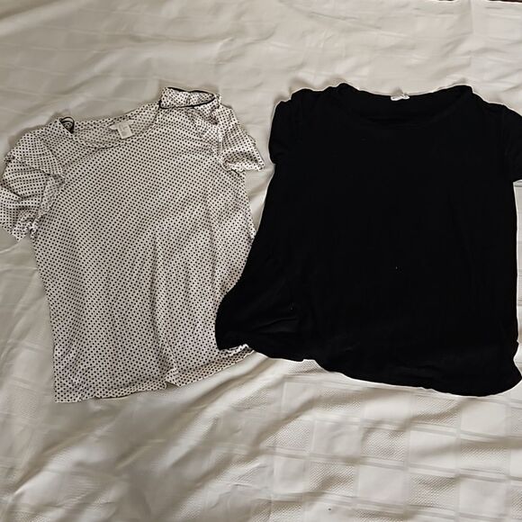H&M Women's Bundle Of 2 Top Polka Dot Ruffles Sleeves Black/White - Picture 2 of 16